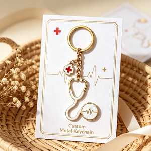 Porte-clés en métal en gros de l'usine chinoise, porte-clés personnalisés en émail souple ou dur pour médecins et infirmières, avec breloque stéthoscope - Product Image 3