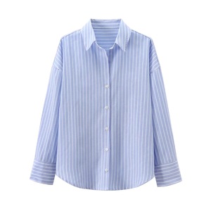 Hauts et Blouse Décontractés pour Femme, Imprimé, Col Rabattu à Boutons, Manches Longues, Style Vintage Rayé pour Printemps-Été - Product Image 3