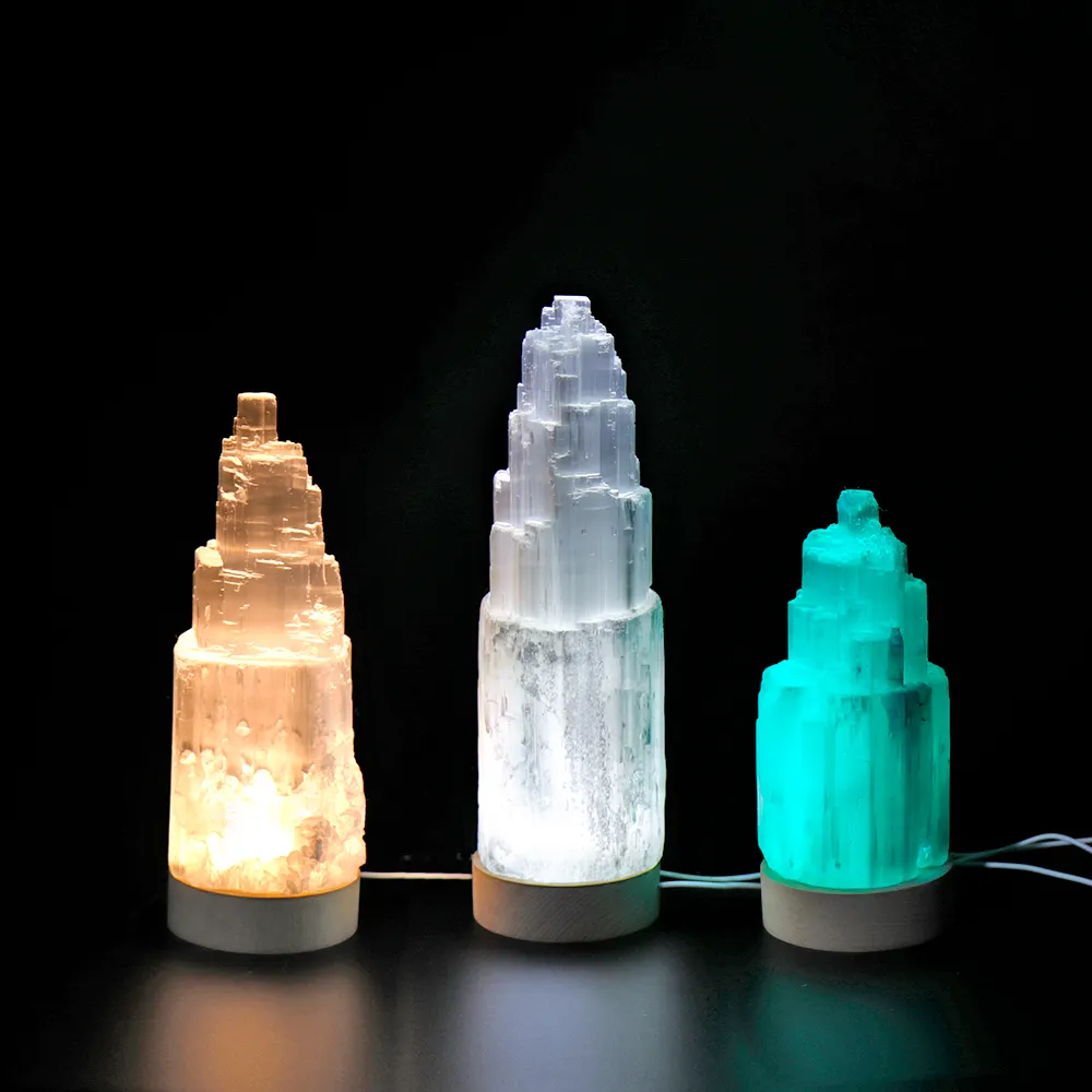Натуральный ручной резной кристалл селенит башня Usb Led свет настольная лампа лампы Moroco для украшения дома