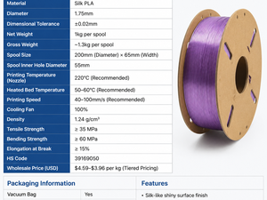 Filamento de PLA de Seda al por Mayor de 1.75mm para Impresora 3D, en Bobina, Listo para Imprimir, Económico, 8 Colores para Reventa, Compatible con Creality Ender - Product Image 5