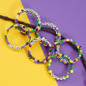 Carnival Mardi Gras Beaded <b>Bracelets</b> Purple Yellow Green <b>String</b> Beads Party Jewelry Fashion Accessories 2024 - Product Image 3