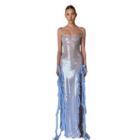 Nouvelle robe longue d'été pour femme, sexy, sans col, à sequins, avec volants et fleurs 3D, à bretelles