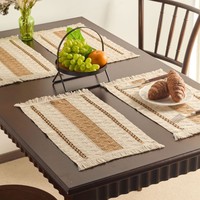 Alas Meja Linen Jute Alami Mewah, Anyaman Tangan dengan Pinggiran Bergaris, Pilihan Warna Beragam untuk Pengaturan Meja Restoran Sehari-hari