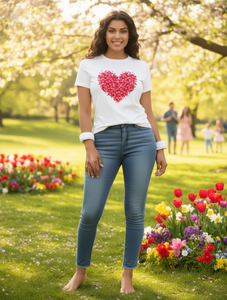 T-shirt Casual da Donna con Motivo a Cuori, Manica Corta, Leggera, 100% Cotone, Girocollo, Vestibilità Regolare, Tessuto Jersey, Ideale per la Primavera - Product Image 2