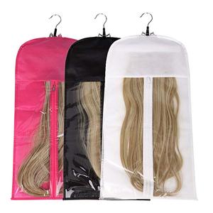 Pink/Black Hair Extensions Wigs Storage Bag with Wig Hanger Dust Proof Protective Wig Storage Holder for Styling Accessories