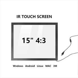 Kaca Anti silau 15 inci inframerah USB antarmuka layar Multi sentuh untuk kios, Monitor layar sentuh