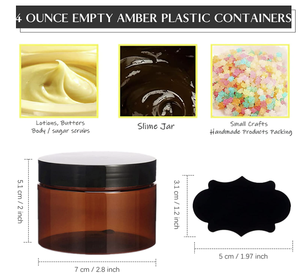 Tarros de plástico ámbar con tapas, rotuladores, etiquetas rellenables, pequeños, vacíos, redondos, marrones, contenedor de almacenamiento para cosméticos, 4 Oz - Product Image 3