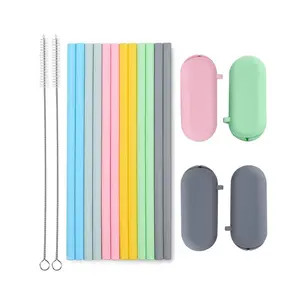 Pailles multicolores réutilisables en Silicone avec étui, 25 pièces