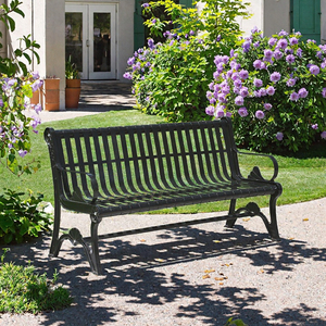 Heavy Duty Outdoor <b>Metal</b> Patio <b>Bench</b> Armrest Modern Iron Public Seating <b>Garden</b> Street 4-Seater- Commercial Use - Product Image 3