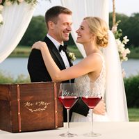 Verres à vin en cristal transparent de 13oz avec logo personnalisé gravé boîte cadeau en bois pour mariages douches nuptiales fiançailles jeunes mariés