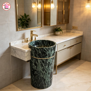 Lavabo sur pied en marbre vert naturel, lavabo autoportant en marbre vert avec incrustation dorée pour <span class=keywords><strong>salle</strong></span> <span class=keywords><strong>de</strong></span> <span class=keywords><strong>bain</strong></span> <span class=keywords><strong>de</strong></span> luxe - Product Image 5