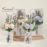 50ml ensemble de diffuseur de roseau personnalisé parfum de maison durable fleurs sèches décoratives pour hôtels chambres cadeaux de parfum en verre de la Saint-Valentin