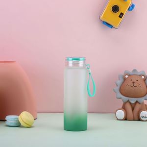 Soft Blended Gradient Frosted Glass Household Bottle 500oz Airtight Screw Cap Matching Color Portable Hand Strap Beverage Mug - Product Image 2