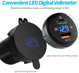 QC3.0 enchufe de cargador <span class=keywords><strong>USB</strong></span> 12V enchufe de encendedor de cigarrillos <span class=keywords><strong>USB</strong></span> con voltímetro LED enchufe <span class=keywords><strong>USB</strong></span> de coche para coche RV barco motocicleta marina - Product Image 5