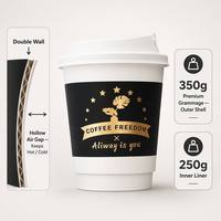 맞춤형 로고 인쇄 350GSM 이중벽 커피컵 골드 스탬핑 슬리브 FSC 인증 고급 보온 일회용 컵