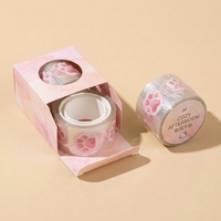 Digital Bedrucktes Transparentes PET-Klebeband mit Katzenpfoten- und Sakura-Motiv, Glitzer-Sand-Finish für Gemütliche Nachmittage