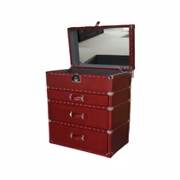 Buffet en cuir au design européen Armoire de rangement en bois Commode pour femme avec miroir Commodes en cuir véritable Tiroirs Trunks Chambre à coucher