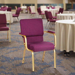 Silla de Iglesia de Tela de Alta Calidad al por Mayor, Diseño Apilable, Resistente al Fuego, con Reposabrazos de Metal Morado, Ecológica, Comercial - Product Image 1