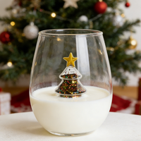 Verre à vin sans pied de 380 ml avec paillettes, résistant à la chaleur, en verre borosilicate de haute qualité, thème de Noël, recyclable et écologique