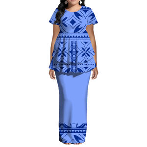 Abito a maniche corte da donna taglie forti polinesiano per dropshipping, set due pezzi personalizzato Tongan Samoan Puletasi con volant, stile tribale <span class=keywords><strong>Elei</strong></span> - Product Image 4