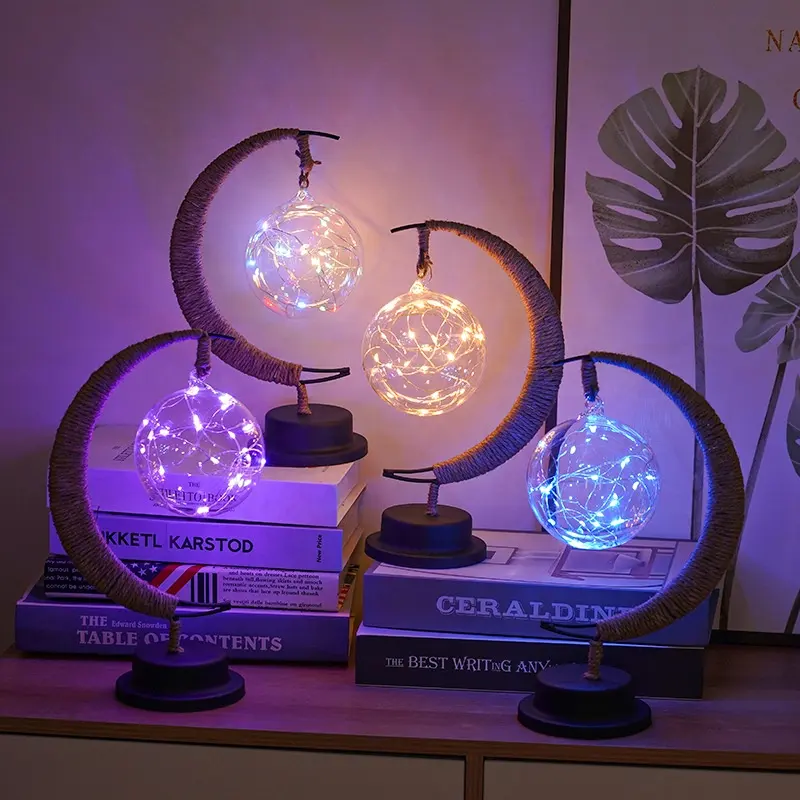 Lampara luna 3d luminária led de casal, estrela azul, tornozelo, meia iluminação de bola rattan, luzes noturnas de natal