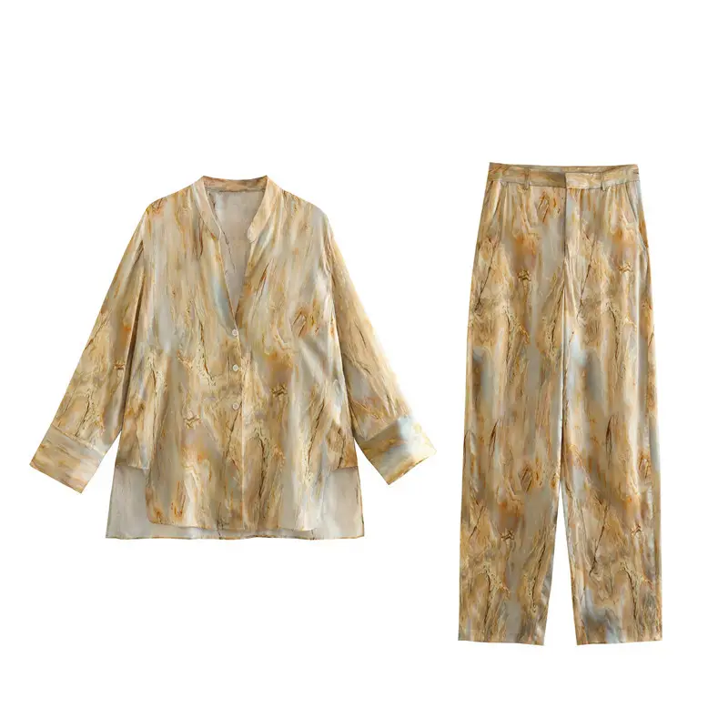 Tie-Dye Printing V Neck Shirts And Pants 2 Piece Set Fall 2023 Women Fashion Clothes