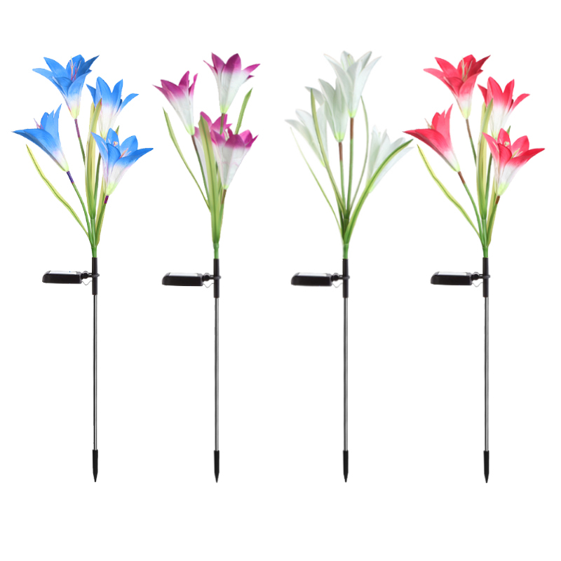 flower shape garden decorative Lily lamp spike multicolored led ABS PVC eco-friendly solar powered lawn solar garden deck lights