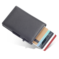 Dompet kulit pria, dompet kulit bisnis Pop up aluminium kustom dengan kantung belakang