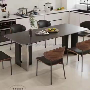 Luxury Modern Dining Table Set Sintered Stone Top Stainless Steel T-<b>shaped</b> Color-<b>blocked</b> Legs Home Furniture 6 Seater - Product Image 3