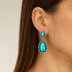 Orecchini Pendenti Vintage Boho Blu-Verde a Goccia per Donna, Gioielli di Moda - Product Image 2