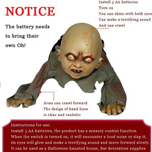 DAMAI Halloween Decoration Animated Crawling Zombie with Sound Sensor Scary Ghost Baby Doll with Flashing Eyes for Outdoor Decor - Product Image 2