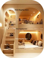 Hochwertiges Zweistöckiges Etagenbett für Jungen und Mädchen Prinzessinnen-Schloss-Design Massivholz Hochbett Multifunktionaler Schlichtheit-Stil