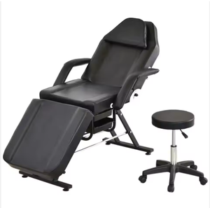 Sillón de Masaje de Belleza Plegable de PU Negro y Blanco con Patas Ajustables, Silla de Barbero para Tatuajes, Terapia Facial y Pestañas, Económico - Product Image 1