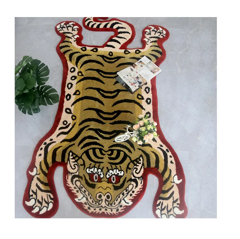 Tapis de salon personnalisé en forme de tigre tibétain, vente en gros, Design antidérapant, impression numérique 3D