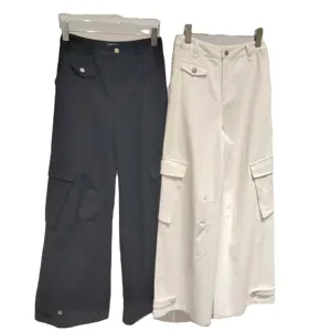 Быстрая доставка, высококачественные модные однотонные повседневные 100% с карманами из хлопка, женские брюки и брюки, черные брюки-карго