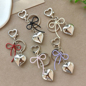 Minimalist <b>Heart</b> Metal Keychain with Colorful Bow, Cute Fashion <b>Bag</b> Charm Pendant for DIY Decoration - Product Image 2