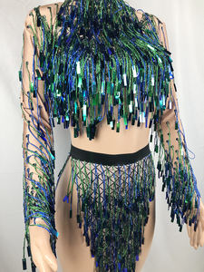 Vestido de Noche Sexy con Lentejuelas Azul Pavo Real, Estilo <span class=keywords><strong>Curvy</strong></span>, de Una Pieza, con Abertura Alta y Escote Pronunciado, para Fiesta de Gala, 2021 - Product Image 5