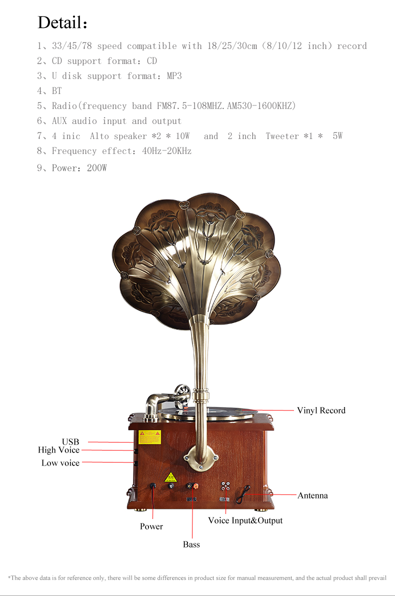 Best quality Retro record player vinyl turntable player wholesale antique gramophone