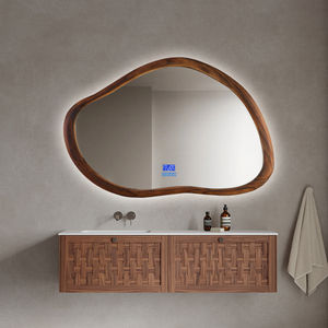 <span class=keywords><strong>Espejo</strong></span> LED de Baño <span class=keywords><strong>con</strong></span> Marco de Madera de Nogal Decorativo, <span class=keywords><strong>con</strong></span> Iluminación de <span class=keywords><strong>Borde</strong></span> y Atenuación, para Paisajes Irregulares y Retratos - Product Image 6