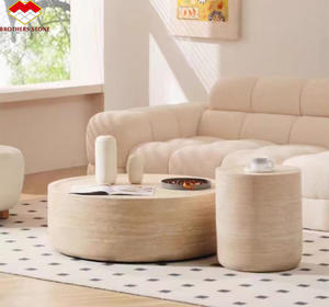 Plinthe en marbre Plateau de table basse en ciment Table centrale en béton Socles ronds en pierre de marbre travertin - Product Image 3