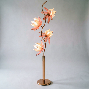 Handcrafted <b>Glass</b> & Iron Lotus Floor Lamp, E26 Socket Gold Metal Stem Flower Light, Warm Ambient Standing Lamp for Indoor Patio - Product Image 1
