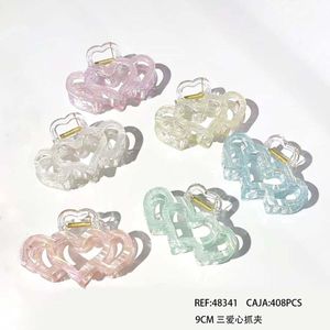 Tre fermagli per capelli a forma di cuore da 9 cm in plastica trasparente, stile dolce, per donne e ragazze, accessorio di moda - Product Image 3
