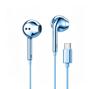Auriculares con cable tipo C, auriculares con cable plateados, auriculares metálicos plateados, auriculares con cable cromados, auriculares con cable cromados, audífonos - Product Image 1