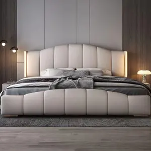 Italian Style Luxury Leather Art Bed Bedroom 1.5m / 1.8m Double Bed Modern Luxury Big Wedding Room Bed