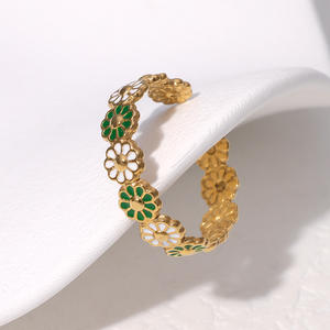 Daisy Oil Drip Esmalte Finger Jewelry Anillo DE FLOR DE ACERO INOXIDABLE chapado en oro de 18 quilates para mujer - Product Image 1