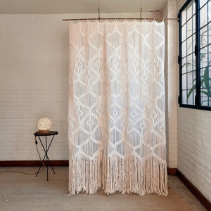 Cortina de macramé tejida a mano, borla artesanal hecha a mano, cuerda de algodón <span class=keywords><strong>Natural</strong></span>, decoración Bohemia para el hogar, decoración de baño EH2506028 - Product Image 5