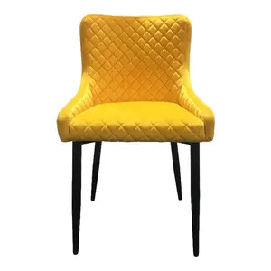 简约时尚黄色内饰高背天鹅绒餐厅用椅金属不锈钢腿餐椅