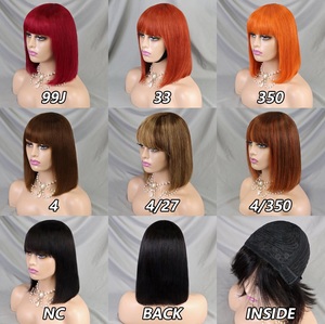 Listo para ir, peluca corta Bang Bob, cabello humano sin pegamento, peluca sin encaje para mujeres, pelucas rectas de corte Romo hechas a máquina para principiantes - Product Image 5