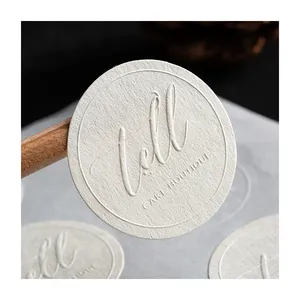 Custom printed textured sticker embossed label matte circle bump beige pure white sealing logo brand stickers