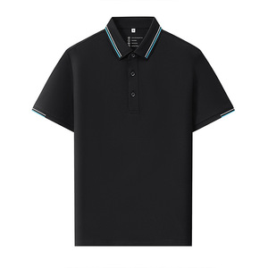 Polo Negro de Manga Corta con Ribete en Contraste, Color Sólido, Poliéster, para Uso Diario - Product Image 1